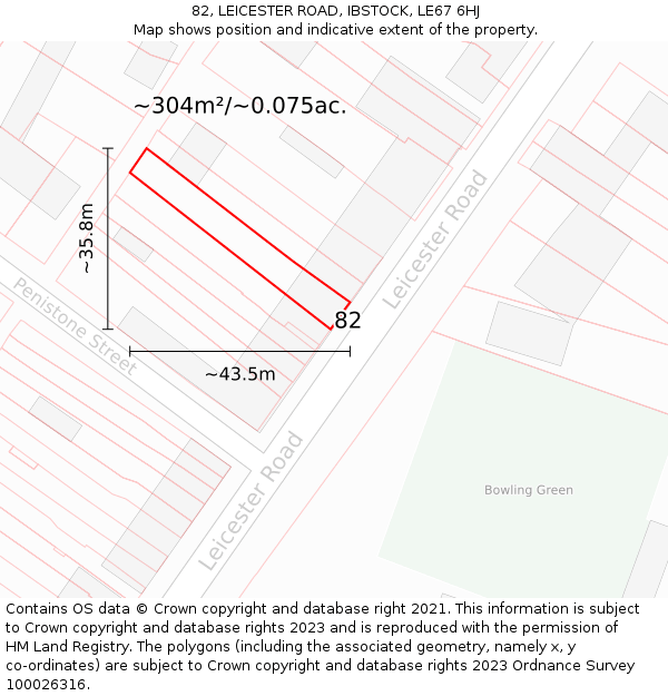 82, LEICESTER ROAD, IBSTOCK, LE67 6HJ: Plot and title map