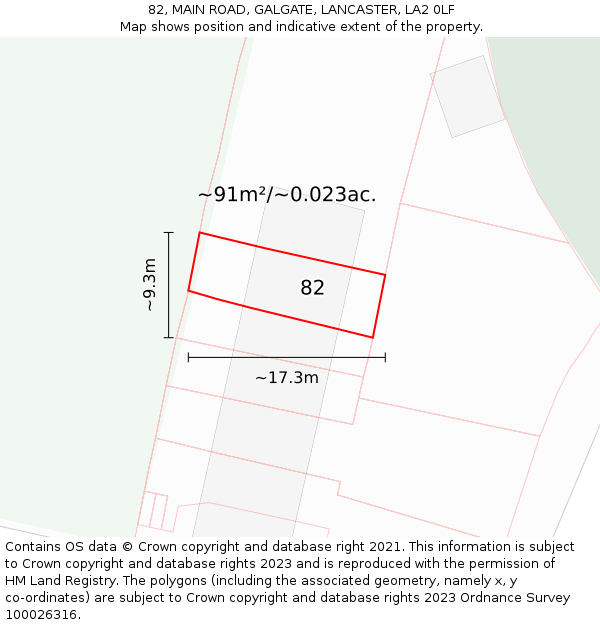 82, MAIN ROAD, GALGATE, LANCASTER, LA2 0LF: Plot and title map