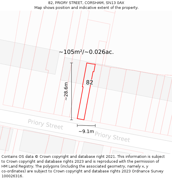 82, PRIORY STREET, CORSHAM, SN13 0AX: Plot and title map