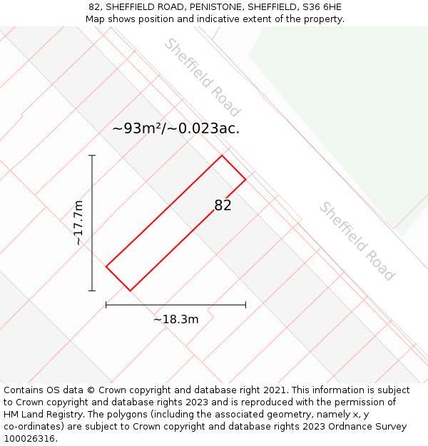 82, SHEFFIELD ROAD, PENISTONE, SHEFFIELD, S36 6HE: Plot and title map