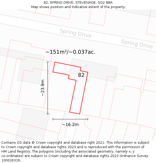 82, SPRING DRIVE, STEVENAGE, SG2 8BA: Plot and title map