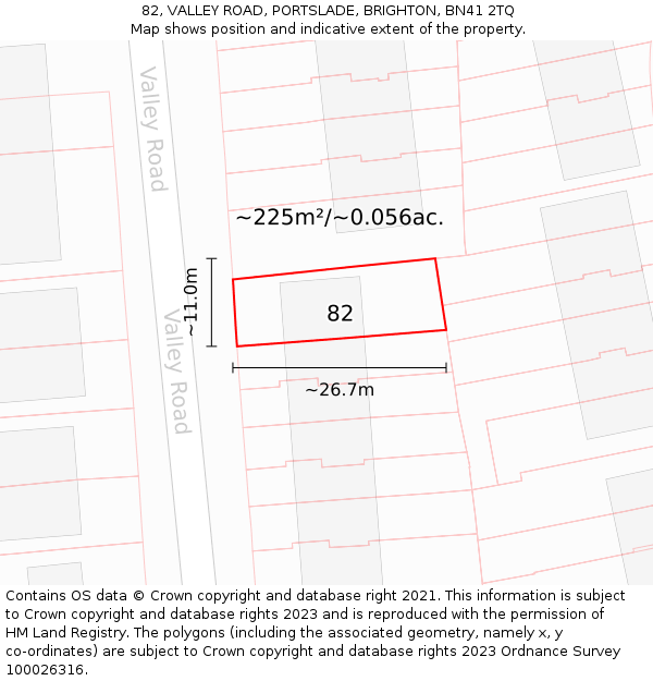 82, VALLEY ROAD, PORTSLADE, BRIGHTON, BN41 2TQ: Plot and title map