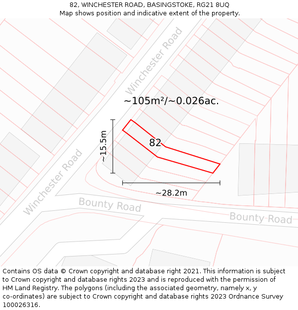 82, WINCHESTER ROAD, BASINGSTOKE, RG21 8UQ: Plot and title map