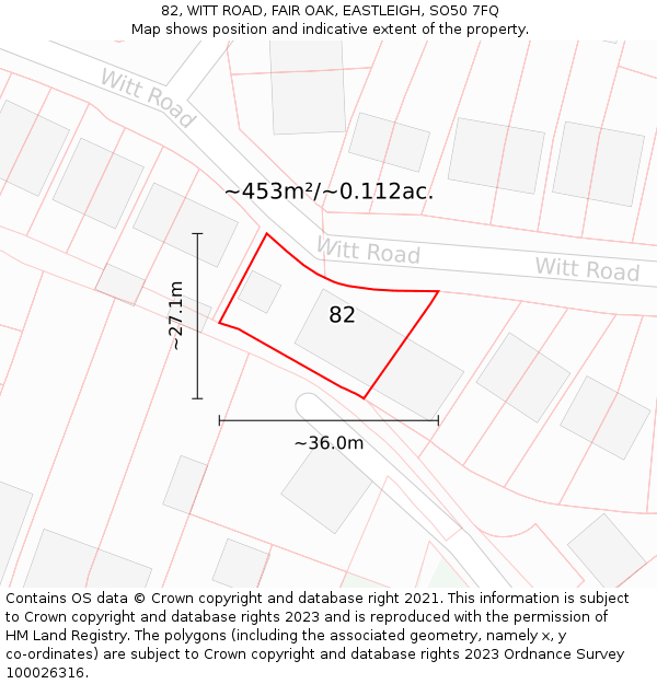 82, WITT ROAD, FAIR OAK, EASTLEIGH, SO50 7FQ: Plot and title map