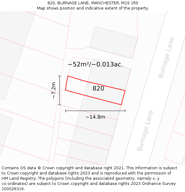 820, BURNAGE LANE, MANCHESTER, M19 1RS: Plot and title map