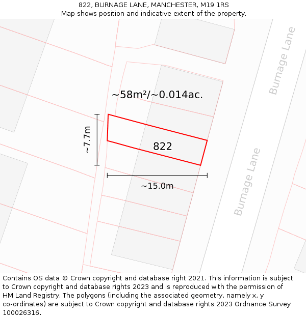 822, BURNAGE LANE, MANCHESTER, M19 1RS: Plot and title map
