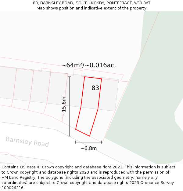 83, BARNSLEY ROAD, SOUTH KIRKBY, PONTEFRACT, WF9 3AT: Plot and title map