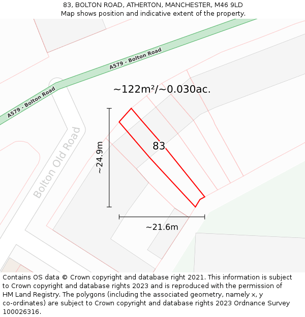 83, BOLTON ROAD, ATHERTON, MANCHESTER, M46 9LD: Plot and title map