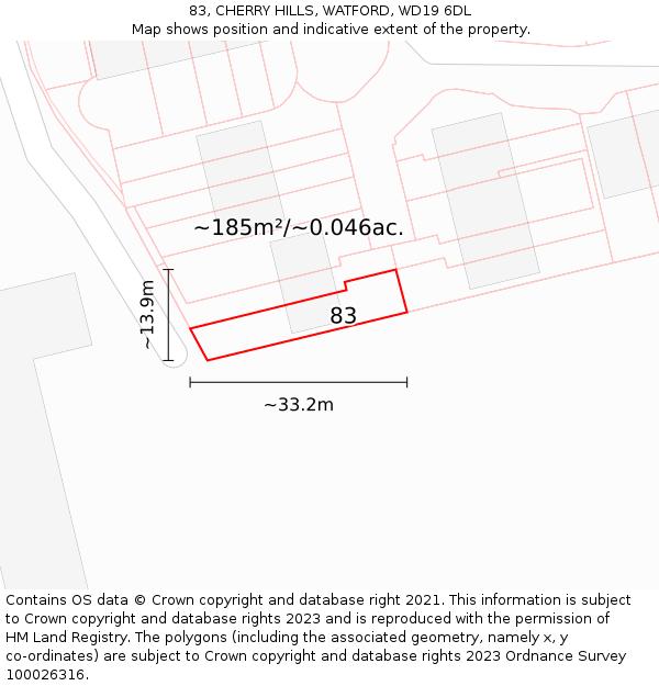 83, CHERRY HILLS, WATFORD, WD19 6DL: Plot and title map