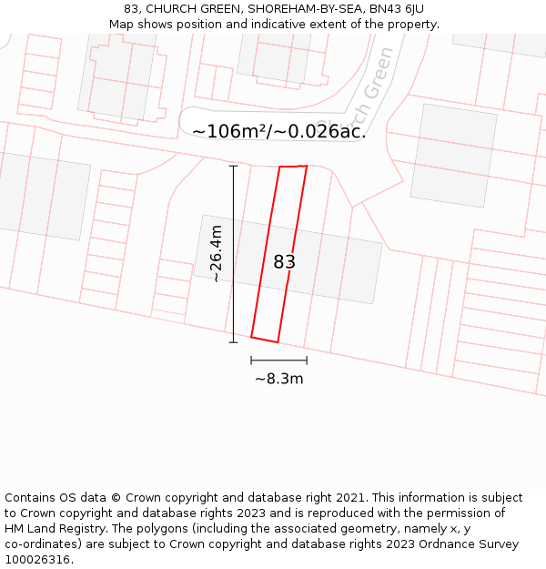 83, CHURCH GREEN, SHOREHAM-BY-SEA, BN43 6JU: Plot and title map