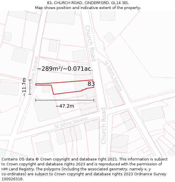 83, CHURCH ROAD, CINDERFORD, GL14 3EL: Plot and title map