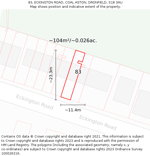 83, ECKINGTON ROAD, COAL ASTON, DRONFIELD, S18 3AU: Plot and title map