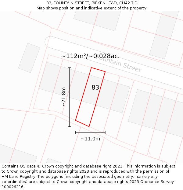 83, FOUNTAIN STREET, BIRKENHEAD, CH42 7JD: Plot and title map