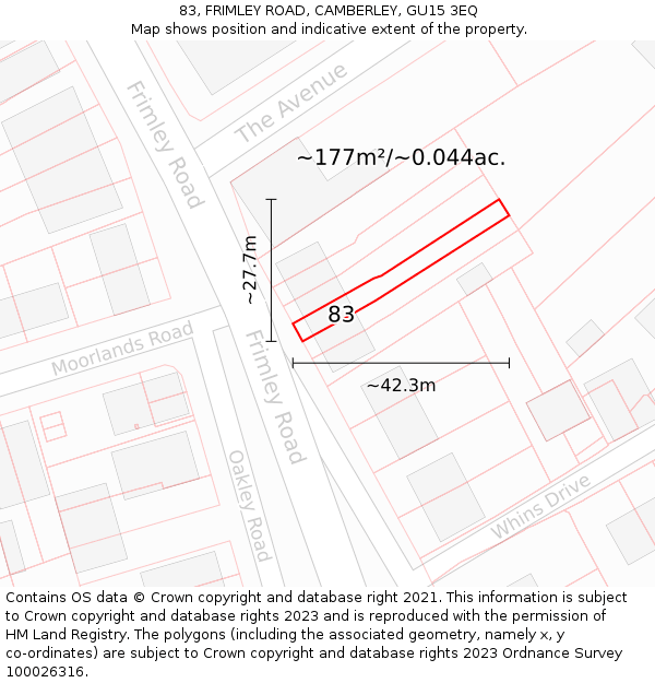 83, FRIMLEY ROAD, CAMBERLEY, GU15 3EQ: Plot and title map