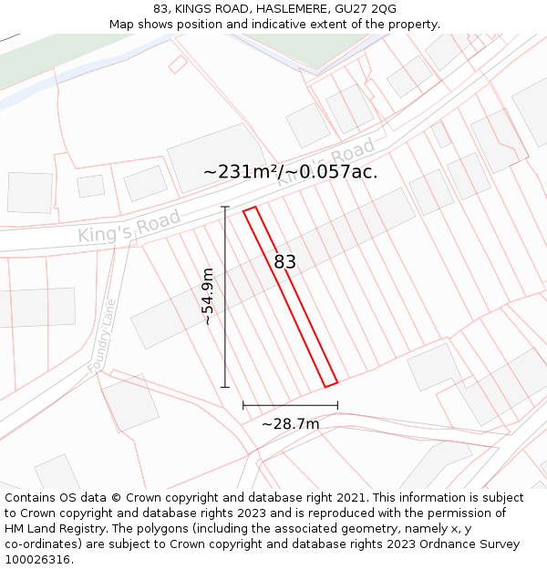 83, KINGS ROAD, HASLEMERE, GU27 2QG: Plot and title map