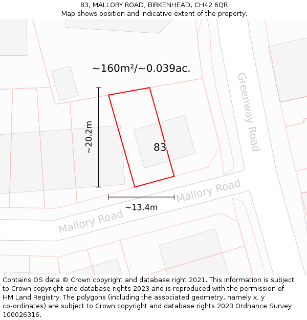 83, MALLORY ROAD, BIRKENHEAD, CH42 6QR: Plot and title map