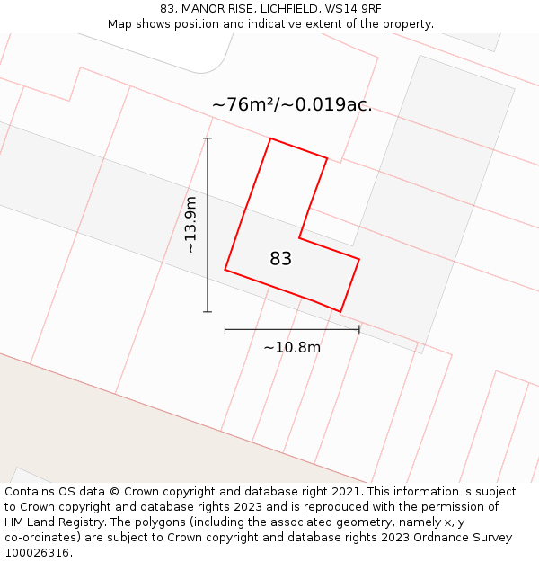 83, MANOR RISE, LICHFIELD, WS14 9RF: Plot and title map