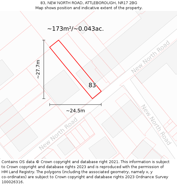 83, NEW NORTH ROAD, ATTLEBOROUGH, NR17 2BG: Plot and title map