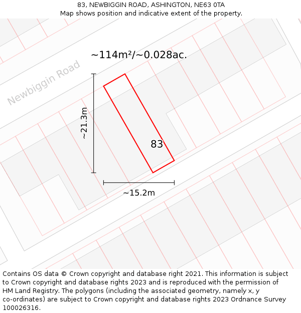 83, NEWBIGGIN ROAD, ASHINGTON, NE63 0TA: Plot and title map
