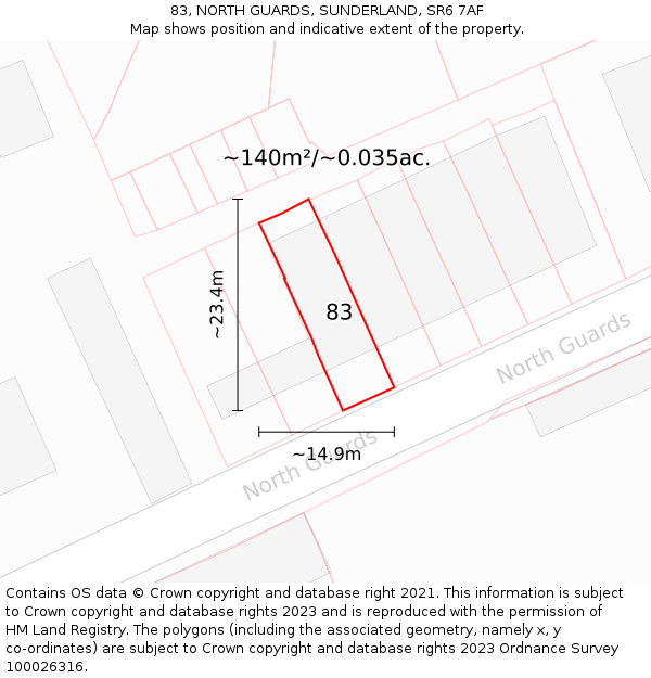 83, NORTH GUARDS, SUNDERLAND, SR6 7AF: Plot and title map