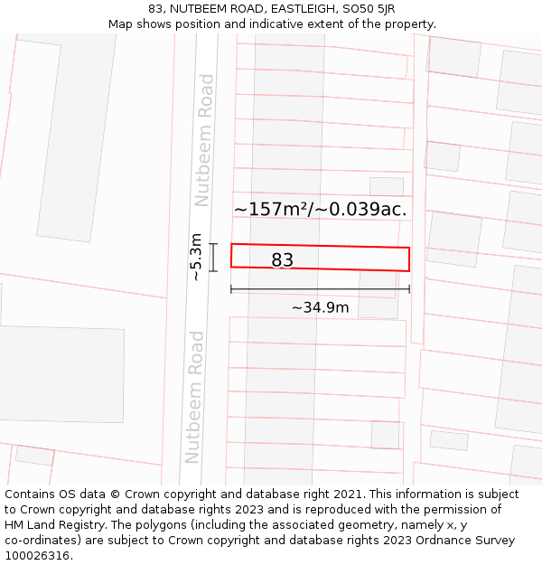 83, NUTBEEM ROAD, EASTLEIGH, SO50 5JR: Plot and title map
