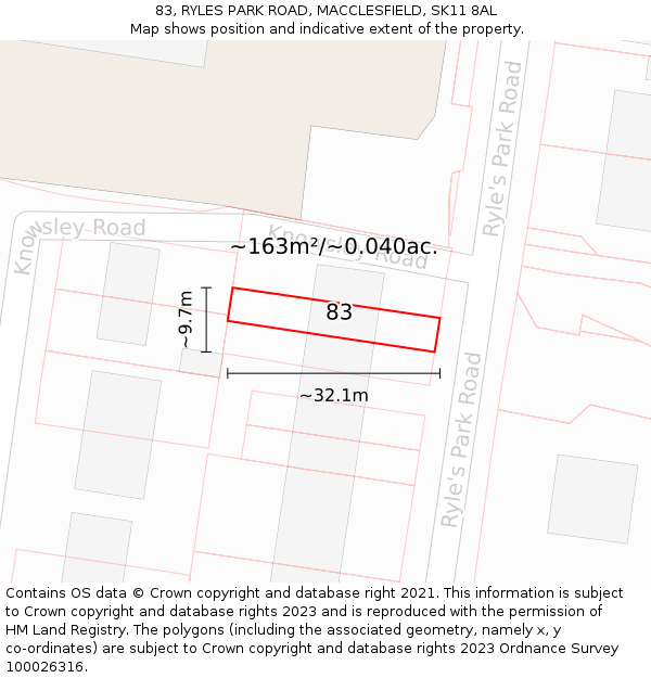 83, RYLES PARK ROAD, MACCLESFIELD, SK11 8AL: Plot and title map