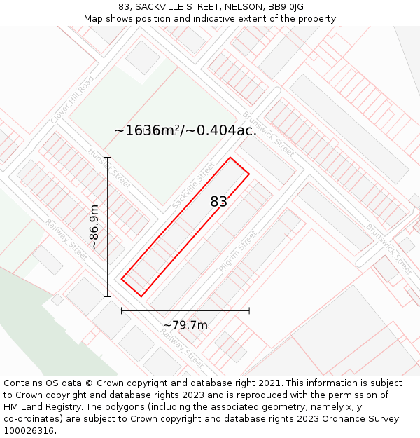 83, SACKVILLE STREET, NELSON, BB9 0JG: Plot and title map