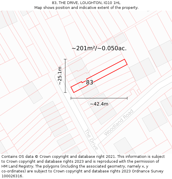 83, THE DRIVE, LOUGHTON, IG10 1HL: Plot and title map