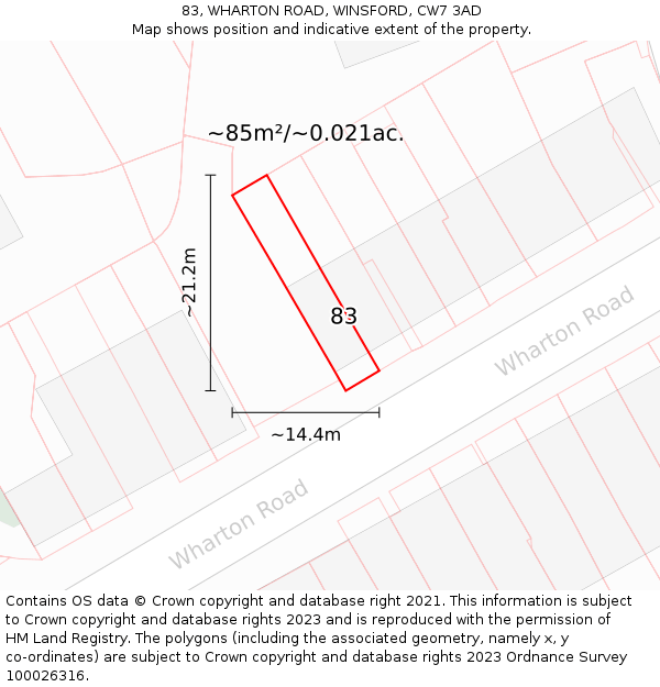 83, WHARTON ROAD, WINSFORD, CW7 3AD: Plot and title map
