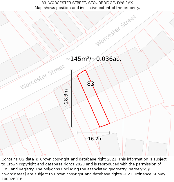 83, WORCESTER STREET, STOURBRIDGE, DY8 1AX: Plot and title map