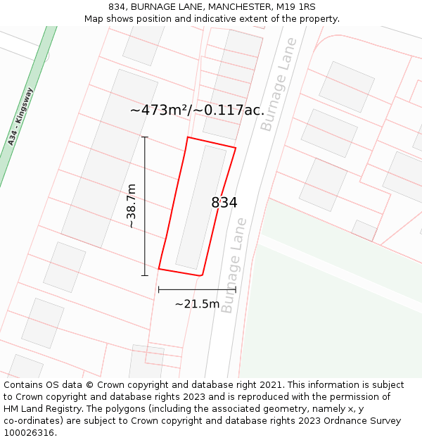 834, BURNAGE LANE, MANCHESTER, M19 1RS: Plot and title map
