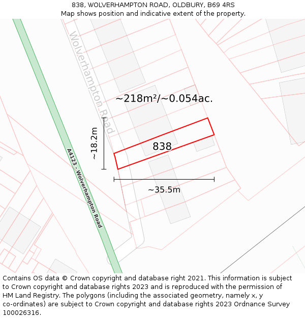 838, WOLVERHAMPTON ROAD, OLDBURY, B69 4RS: Plot and title map
