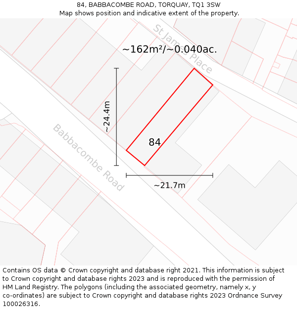 84, BABBACOMBE ROAD, TORQUAY, TQ1 3SW: Plot and title map