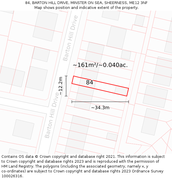 84, BARTON HILL DRIVE, MINSTER ON SEA, SHEERNESS, ME12 3NF: Plot and title map