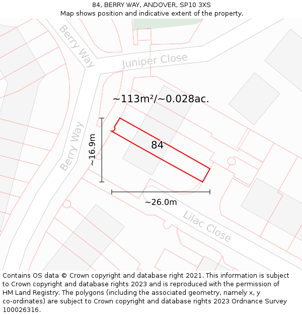 84, BERRY WAY, ANDOVER, SP10 3XS: Plot and title map