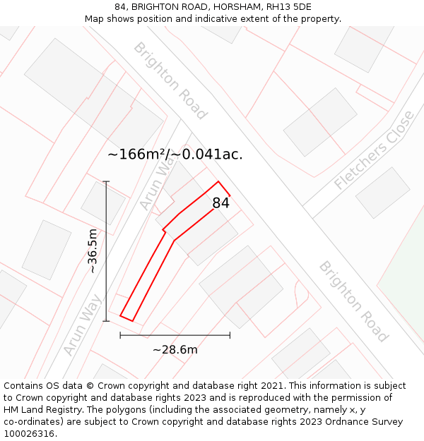84, BRIGHTON ROAD, HORSHAM, RH13 5DE: Plot and title map