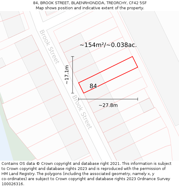 84, BROOK STREET, BLAENRHONDDA, TREORCHY, CF42 5SF: Plot and title map