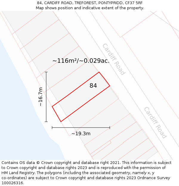 84, CARDIFF ROAD, TREFOREST, PONTYPRIDD, CF37 5RF: Plot and title map