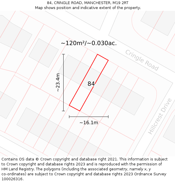 84, CRINGLE ROAD, MANCHESTER, M19 2RT: Plot and title map