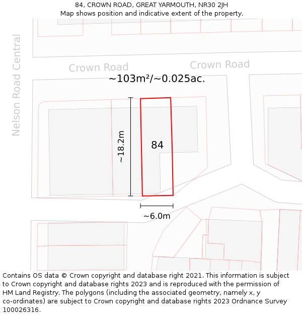 84, CROWN ROAD, GREAT YARMOUTH, NR30 2JH: Plot and title map