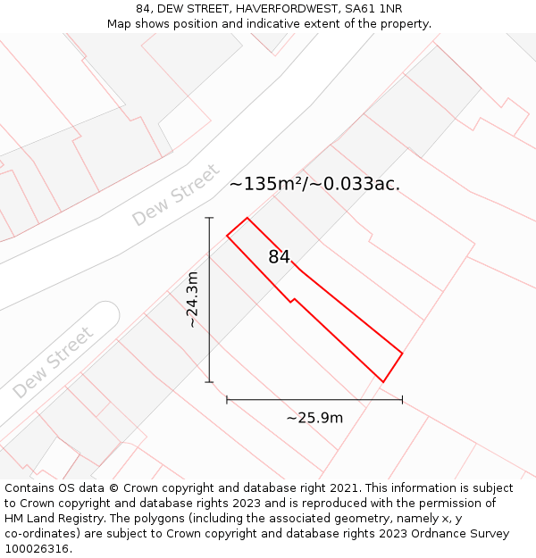 84, DEW STREET, HAVERFORDWEST, SA61 1NR: Plot and title map