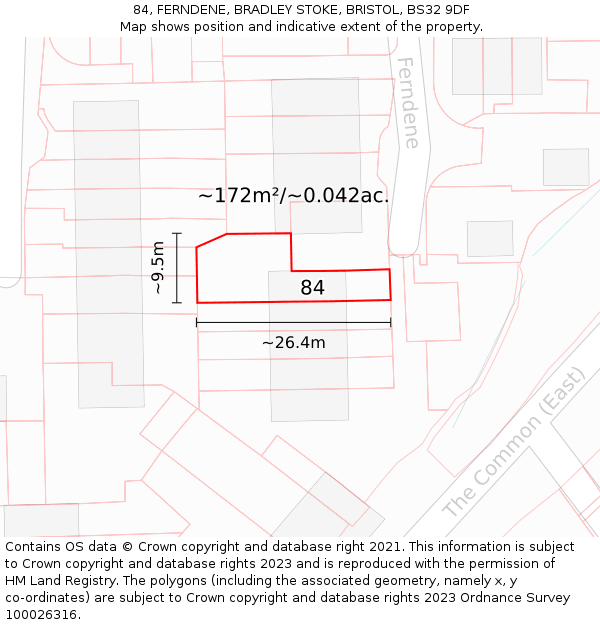 84, FERNDENE, BRADLEY STOKE, BRISTOL, BS32 9DF: Plot and title map