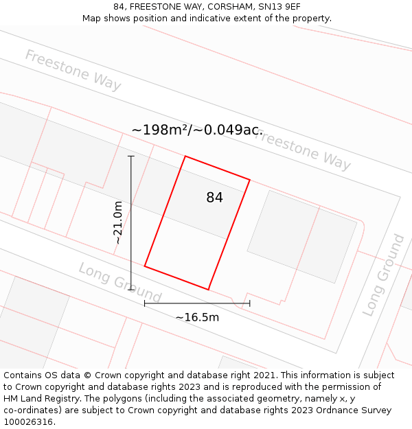 84, FREESTONE WAY, CORSHAM, SN13 9EF: Plot and title map