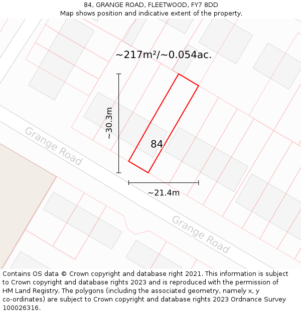 84, GRANGE ROAD, FLEETWOOD, FY7 8DD: Plot and title map