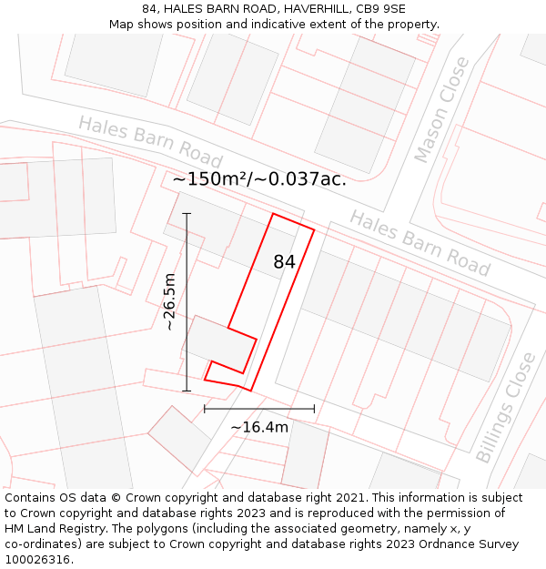 84, HALES BARN ROAD, HAVERHILL, CB9 9SE: Plot and title map