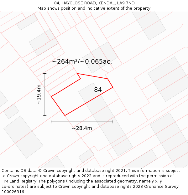84, HAYCLOSE ROAD, KENDAL, LA9 7ND: Plot and title map