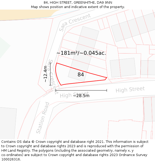 84, HIGH STREET, GREENHITHE, DA9 9NN: Plot and title map