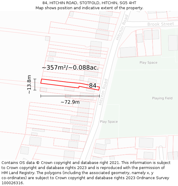 84, HITCHIN ROAD, STOTFOLD, HITCHIN, SG5 4HT: Plot and title map