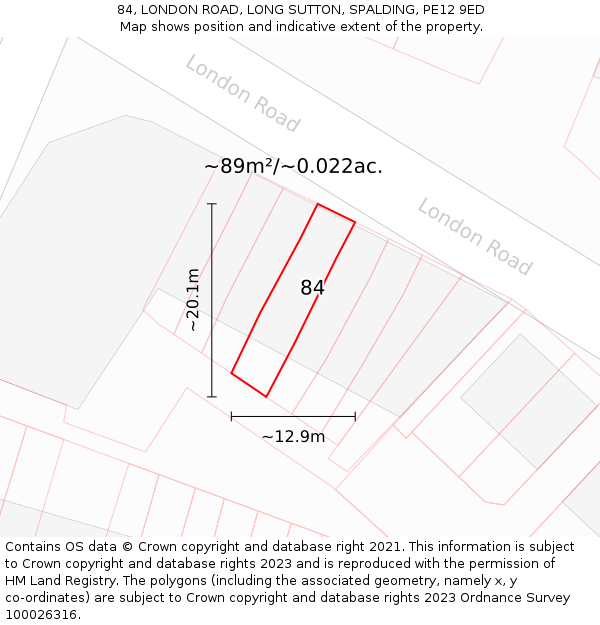 84, LONDON ROAD, LONG SUTTON, SPALDING, PE12 9ED: Plot and title map
