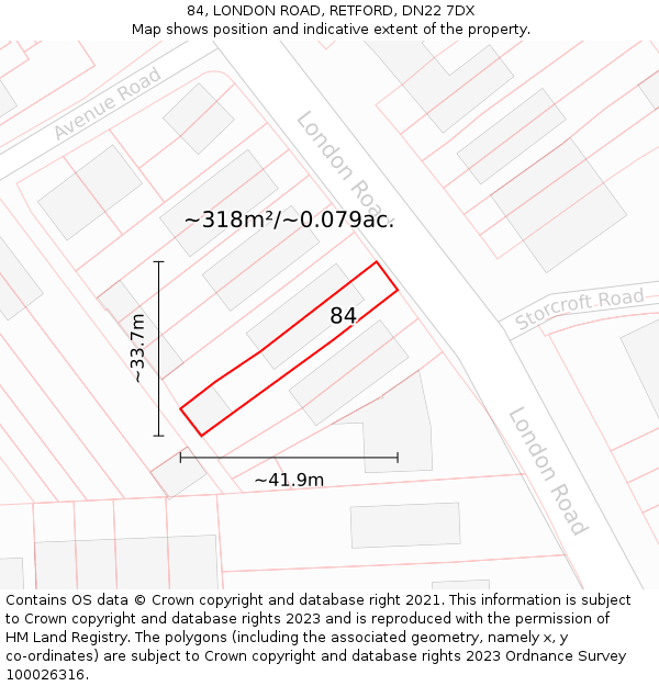84, LONDON ROAD, RETFORD, DN22 7DX: Plot and title map